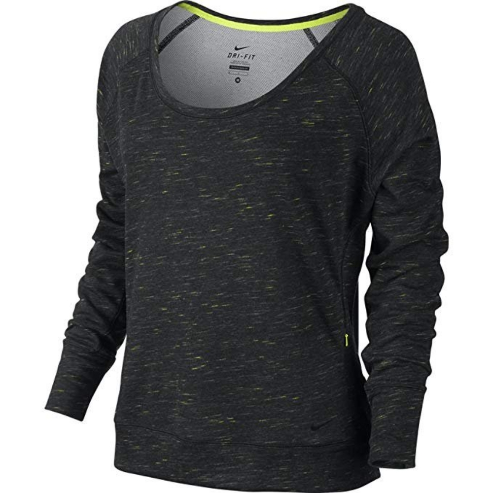 Nike Women’s Heathered Black & Lime Dri-FIT Long Sleeve Top